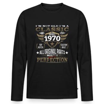 Birthday Vintage 1970 - 70s Classic - Men's Premium Organic Long Sleeve Shirt - black - Front - Nico (187cm)