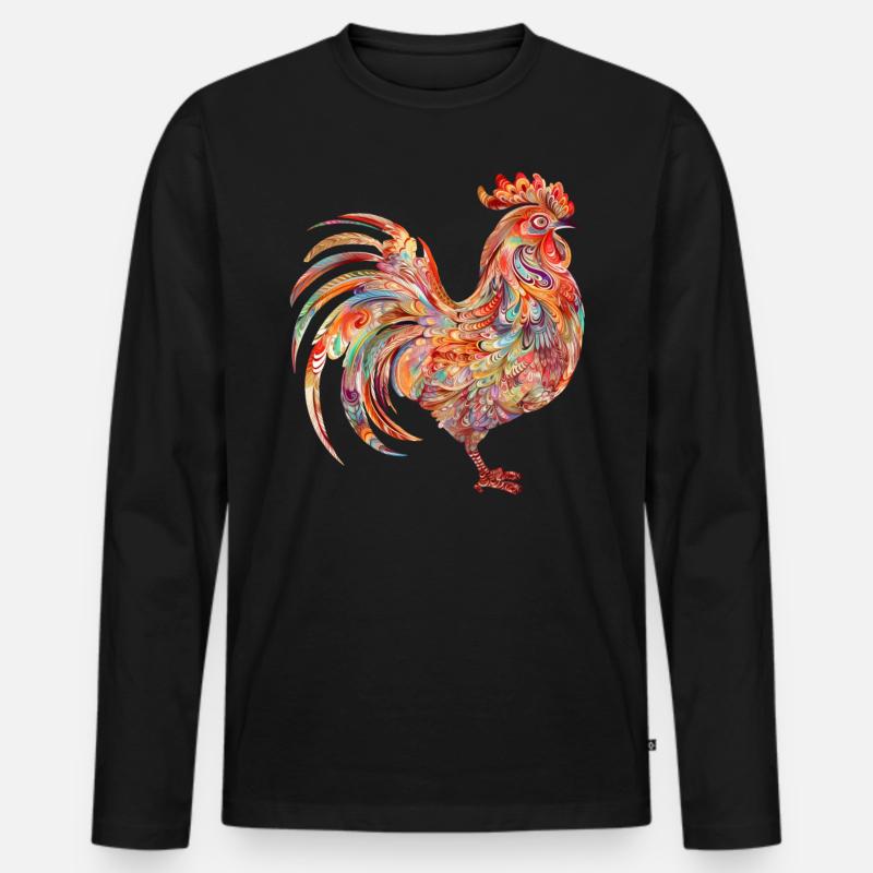 Lebendiger blumiger bunter Hahn - Männer Premium Bio Langarmshirt - Schwarz