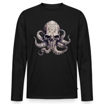 Octopus Skull Enigmatic Vintage Gradient Tentacles - Men's Premium Organic Long Sleeve Shirt - black - Front - Nico (187cm)