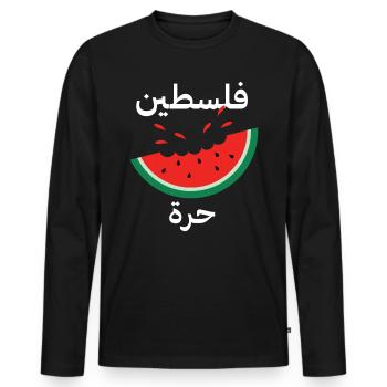 Symbole patriotique de la pastèque Palestine Arabis libre - T-shirt manches longues Premium bio Homme - noir - Devant - Nico (187cm)
