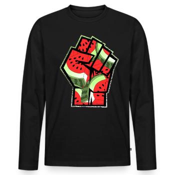 Poing de symbole patriotique de pastèque de Palestine libre - T-shirt manches longues Premium bio Homme - noir - Devant - Nico (187cm)