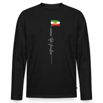 Drapeau de soleil de lion iranien, Poing Féminin, Femmes de soutien - T-shirt manches longues Premium bio Homme - noir - Devant - Nico (187cm)