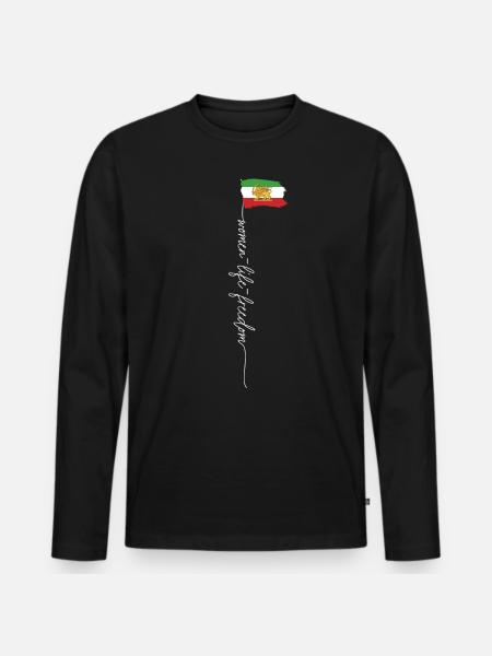 Iransk løve sol Flag, kvindelig knytnæve, støtte kvinder - Premium økologisk langærmet T-shirt til mænd - sort