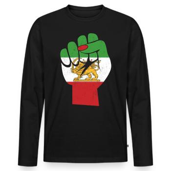 Drapeau iranien Poing féminin Soutien Femmes d’Iran - T-shirt manches longues Premium bio Homme - noir - Devant - Nico (187cm)