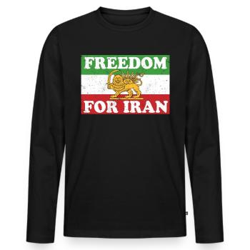 Drapeau du Lion iranien FREEDOM FOR IRAN Soutenir les femmes - T-shirt manches longues Premium bio Homme - noir - Devant - Nico (187cm)