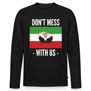 Nouveau drapeau iranien sans hijab. Ne plaisantez pas avec les femmes - T-shirt manches longues Premium bio Homme - noir - Devant - Nico (187cm)