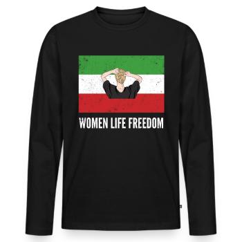 Nouveau drapeau iranien sans hijab pour les femmes Support de poing - T-shirt manches longues Premium bio Homme - noir - Devant - Nico (187cm)