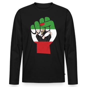 Nouveau drapeau iranien avec support de poing féminin fille - T-shirt manches longues Premium bio Homme - noir - Devant - Nico (187cm)