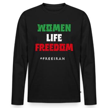 Drapeau iranien, soutenez les femmes iraniennes, je suis aux côtés de - T-shirt manches longues Premium bio Homme - noir - Devant - Nico (187cm)