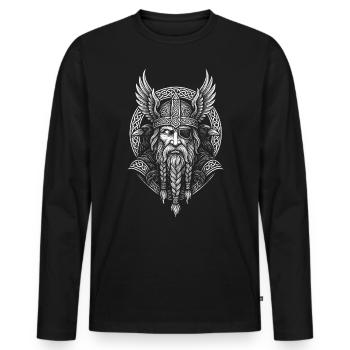Odin mit Raben – Allvater der Nordmänner - Männer Premium Bio Langarmshirt - Schwarz - Vorne - Nico (187cm)