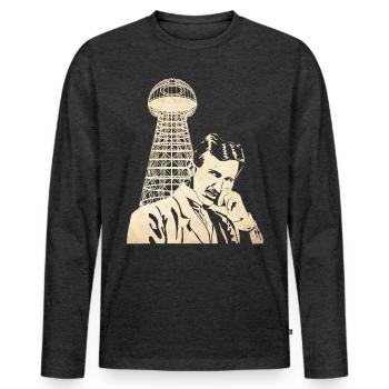Nikola Tesla - T-shirt manches longues Premium bio Homme - anthracite chiné - Devant - Nico (187cm)