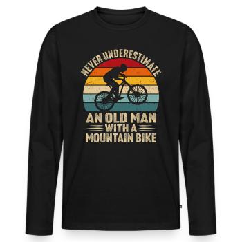 Alter Mann mit Mountainbike - Männer Premium Bio Langarmshirt - Schwarz - Vorne - Nico (187cm)
