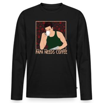 PAPA NEEDS COFFEE - Männer Premium Bio Langarmshirt - Schwarz - Vorne - Nico (187cm)