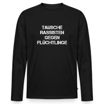 Anti-racisme AFD Fascisme Refugee Welcome - T-shirt manches longues Premium bio Homme - noir - Devant - Nico (187cm)