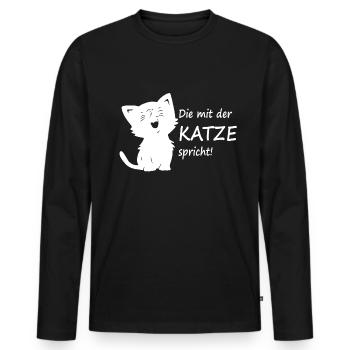 Die mit der Katze spricht - Männer Premium Bio Langarmshirt - Schwarz - Vorne - Nico (187cm)