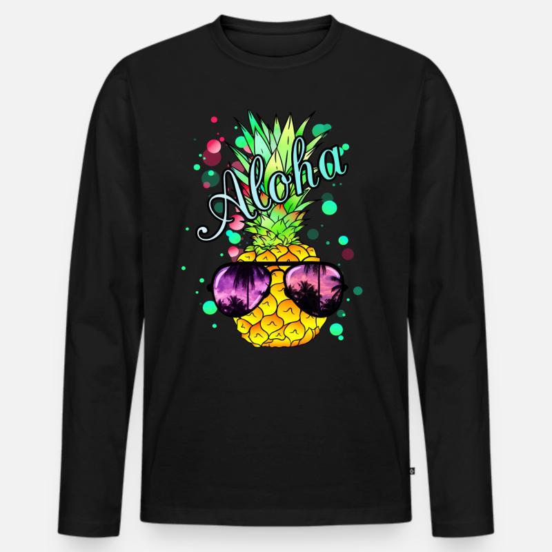 Aloha Ananas mit Sonnenbrille - Männer Premium Bio Langarmshirt - Schwarz
