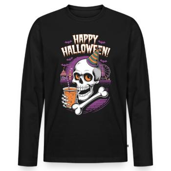 Happy Halloween - Skull, Totenkopf, Geist - Männer Premium Bio Langarmshirt - Schwarz - Vorne - Nico (187cm)