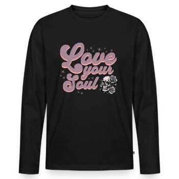 Skull with Rose Retro Design, Love Your Soul - Men's Premium Organic Long Sleeve Shirt - black - Front - Nico (187cm)