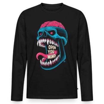 open you mind - Comicfigur Monster Skull Totenkopf - Männer Premium Bio Langarmshirt - Schwarz - Vorne - Nico (187cm)
