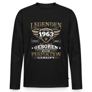 Geburtstag Vintage Jahrgang 1963 - 63er Legende - Männer Premium Bio Langarmshirt - Schwarz - Vorne - Nico (187cm)
