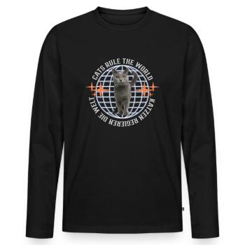 cat rule the world - Men's Premium Organic Long Sleeve Shirt - black - Front - Nico (187cm)