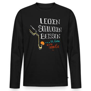 Lecken Schlucken Beissen Ich Liebe Tequila - Männer Premium Bio Langarmshirt - Schwarz - Vorne - Nico (187cm)