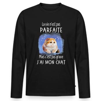 Mais C’est Pas Grave J'ai Mon Chat Humour - T-shirt manches longues Premium bio Homme - noir - Devant - Nico (187cm)