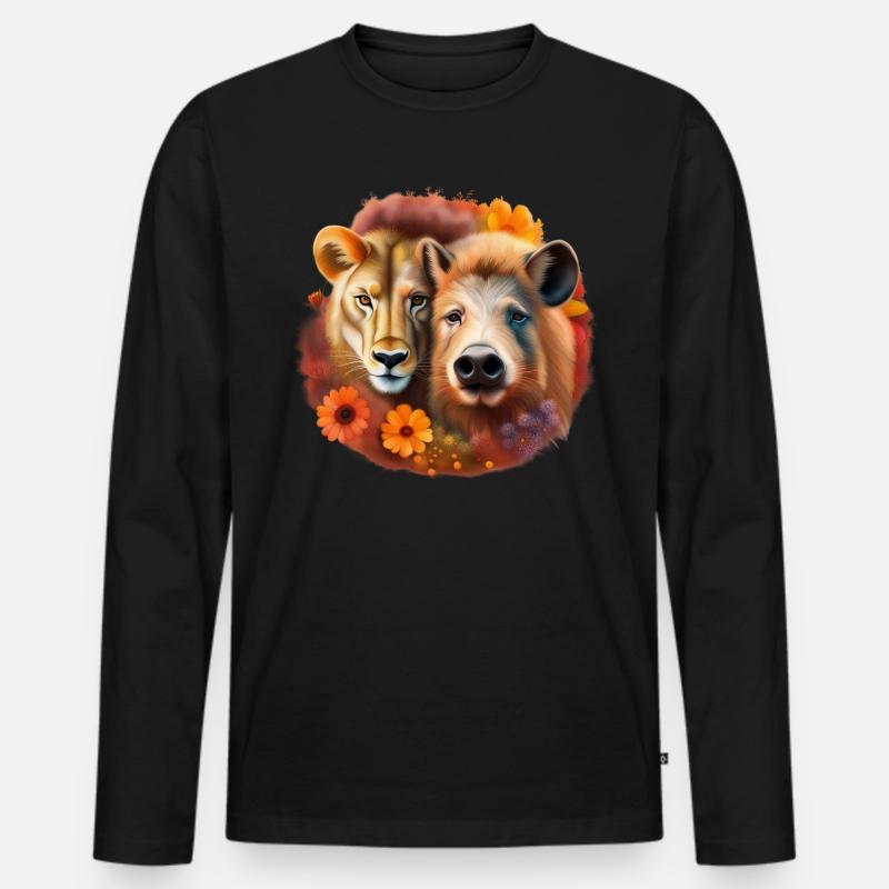 Schwein oder Löwe - Männer Premium Bio Langarmshirt - Schwarz