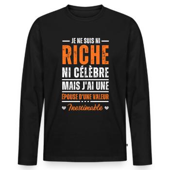 J'ai une épouse d'une valeur inestimable cadeau - T-shirt manches longues Premium bio Homme - noir - Devant - Nico (187cm)
