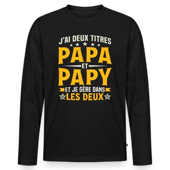 J'ai deux titres papa et papy - T-shirt manches longues Premium bio Homme - noir - Devant - Nico (187cm)