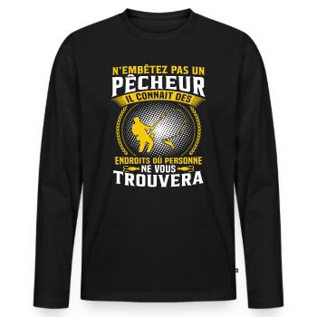 pêche cadeau pêcheur - T-shirt manches longues Premium bio Homme - noir - Devant - Nico (187cm)