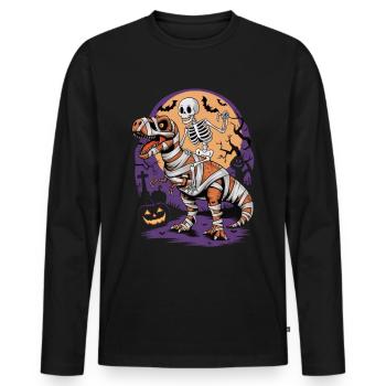Skeleton riding a dinosaur on Halloween - Men's Premium Organic Long Sleeve Shirt - black - Front - Nico (187cm)