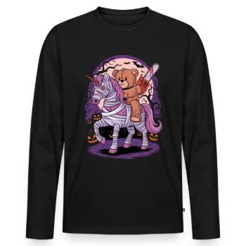 Halloween Teddy Bear Unicorn Chainsaw - Men's Premium Organic Long Sleeve Shirt - black - Front - Nico (187cm)