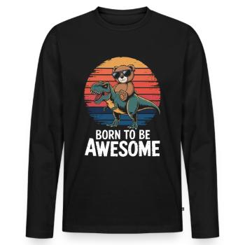 Teddybär reitet einen Dinosaurier - Männer Premium Bio Langarmshirt - Schwarz - Vorne - Nico (187cm)