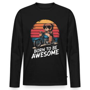 Teddy bear with sunglasses rides motorcycle vintage - Men's Premium Organic Long Sleeve Shirt - black - Front - Nico (187cm)