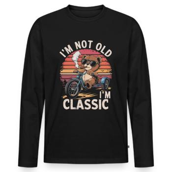Teddy bear with sunglasses on tricycle with cigar - Men's Premium Organic Long Sleeve Shirt - black - Front - Nico (187cm)