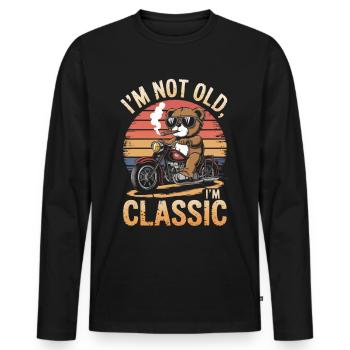 Teddy bear with sunglasses riding motorcycle vintage - Men's Premium Organic Long Sleeve Shirt - black - Front - Nico (187cm)