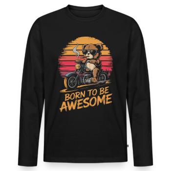Teddy bear with sunglasses riding motorcycle vintage - Men's Premium Organic Long Sleeve Shirt - black - Front - Nico (187cm)