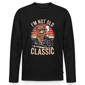 Teddy bear with sunglasses riding motorcycle vintage - Men's Premium Organic Long Sleeve Shirt - black - Front - Nico (187cm)