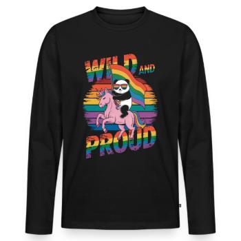 Panda reitet Einhorn LGBTQ Regenbogen Fahne - Männer Premium Bio Langarmshirt - Schwarz - Vorne - Nico (187cm)