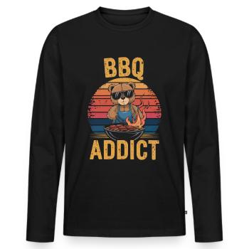 Teddy bear grilling a BBQ on the grill - Men's Premium Organic Long Sleeve Shirt - black - Front - Nico (187cm)