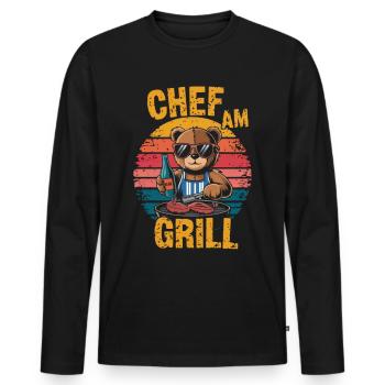 Ours en peluche grillant un BBQ sur le gril - T-shirt manches longues Premium bio Homme - noir - Devant - Nico (187cm)