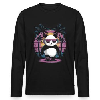 Panda with sunglasses and headphones - Men's Premium Organic Long Sleeve Shirt - black - Front - Nico (187cm)