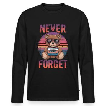 Teddybär mit Sonnenbrille und Musikkassette - Männer Premium Bio Langarmshirt - Schwarz - Vorne - Nico (187cm)