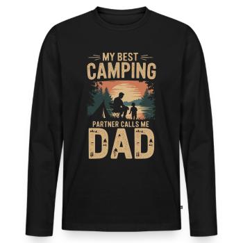 Père et fils camping camping randonnée vintage - T-shirt manches longues Premium bio Homme - noir - Devant - Nico (187cm)