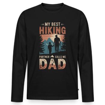 Père et fils camping camping randonnée vintage - T-shirt manches longues Premium bio Homme - noir - Devant - Nico (187cm)