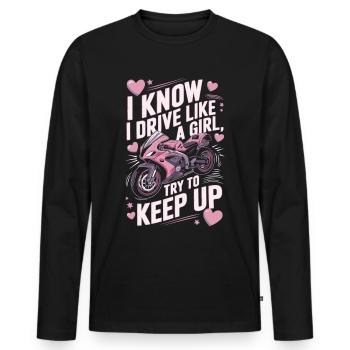 Moto de course drôle de dicton femmes - T-shirt manches longues Premium bio Homme - noir - Devant - Nico (187cm)