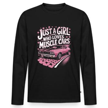 Mucle Cars Saying Girl - Men's Premium Organic Long Sleeve Shirt - black - Front - Nico (187cm)