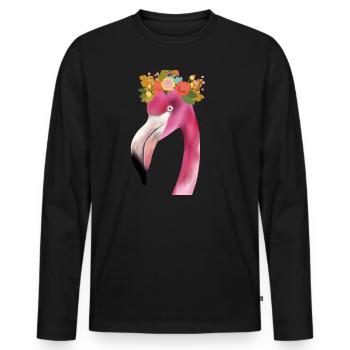 Flamingo mit Kranz - Männer Premium Bio Langarmshirt - Schwarz - Vorne - Nico (187cm)