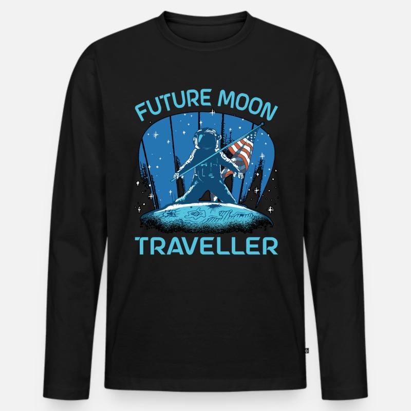 Future Moon Traveller - Männer Premium Bio Langarmshirt - Schwarz